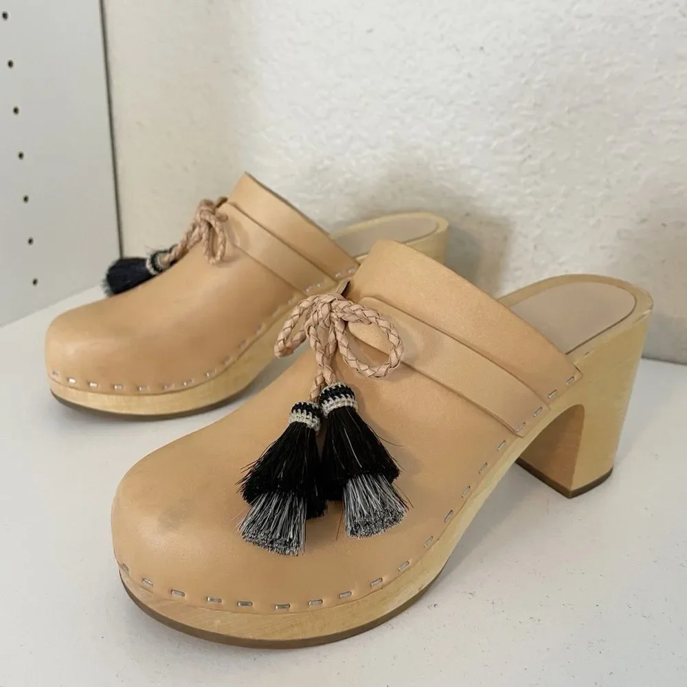 Loeffler Randall Roberta Leather Wooden Clogs Shoes with Tassels Sz. 9 - Picture 9 of 17